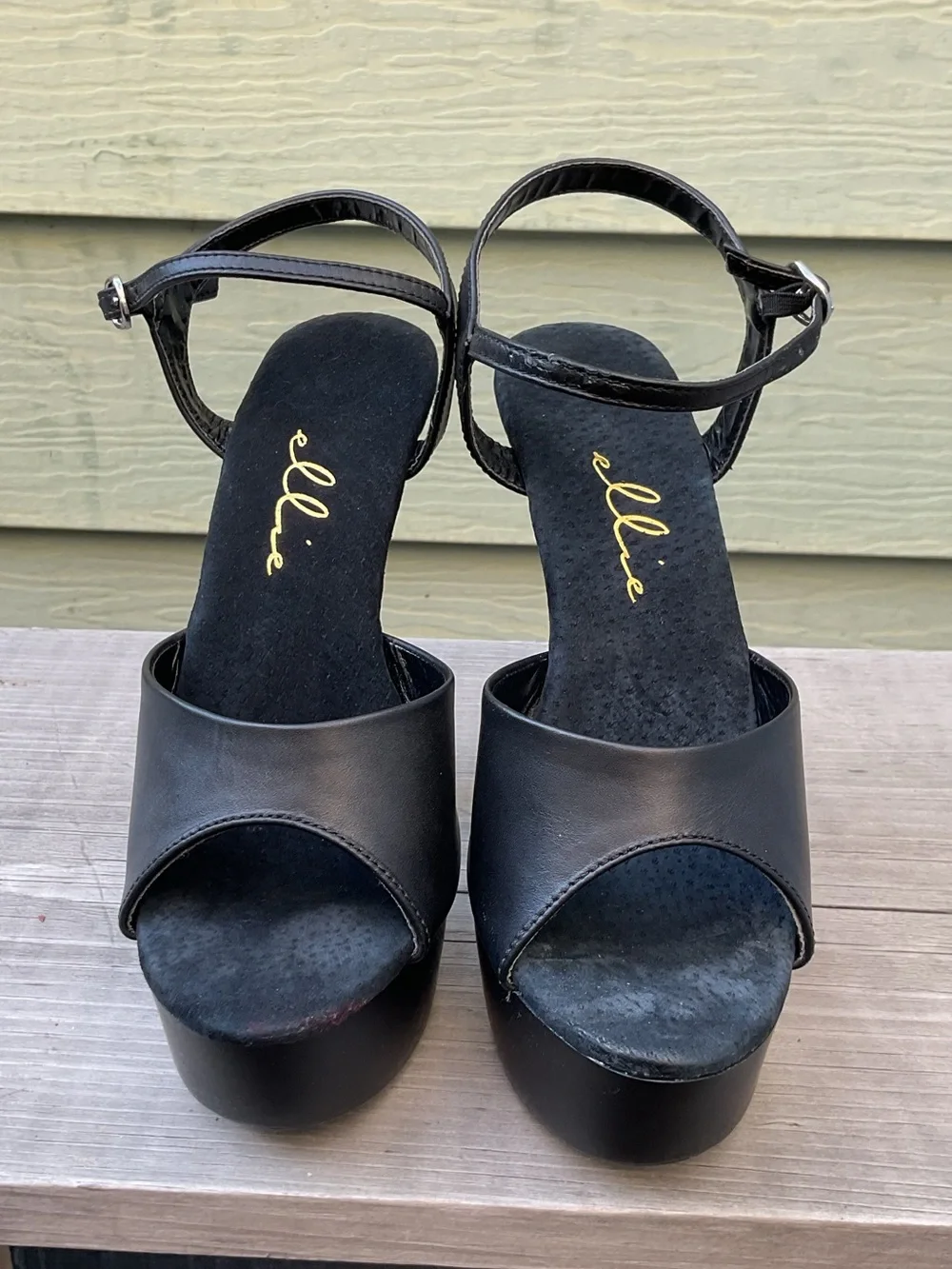 Elle Black Platform Stiletto Sandals with Ankle Strap